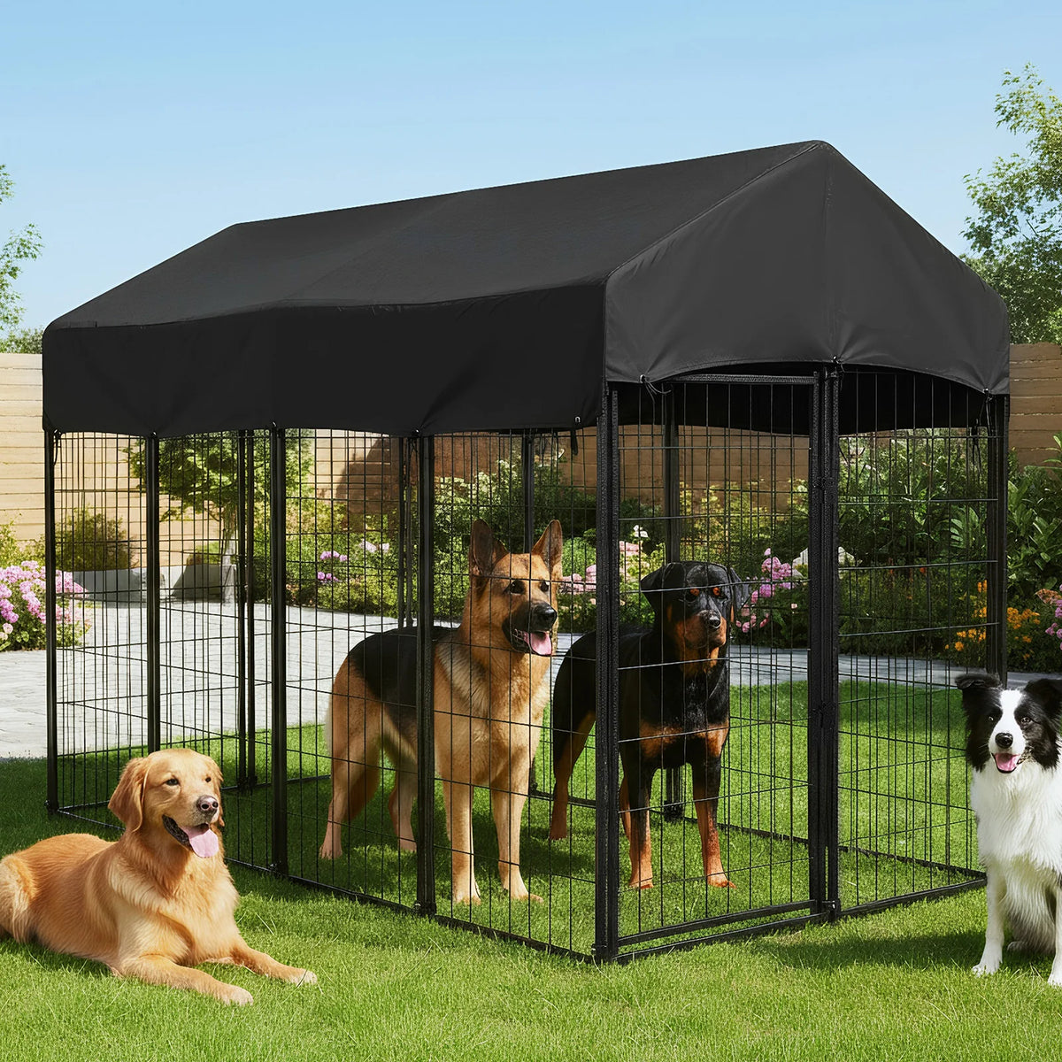 Outdoor Secure Wire Crate Kennel Steel Material Heavy Duty Welded Wire Steel Dog Playpen Fence with Door for Small/Medium Dogs