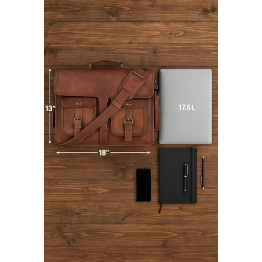 Leather Messenger Bag for Men and Women 18 inch Large Vintage Leather Briefcase Laptop Shoulder Bag Unisex Crossbody Messenger