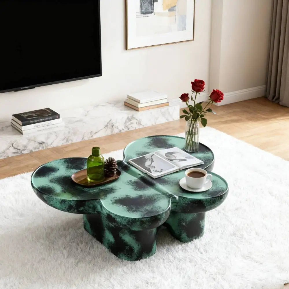 Butterfly Style Coffee Table Imitation Natural Limestone Texture Black and Beige Matching Decorative Center Table Home Decor