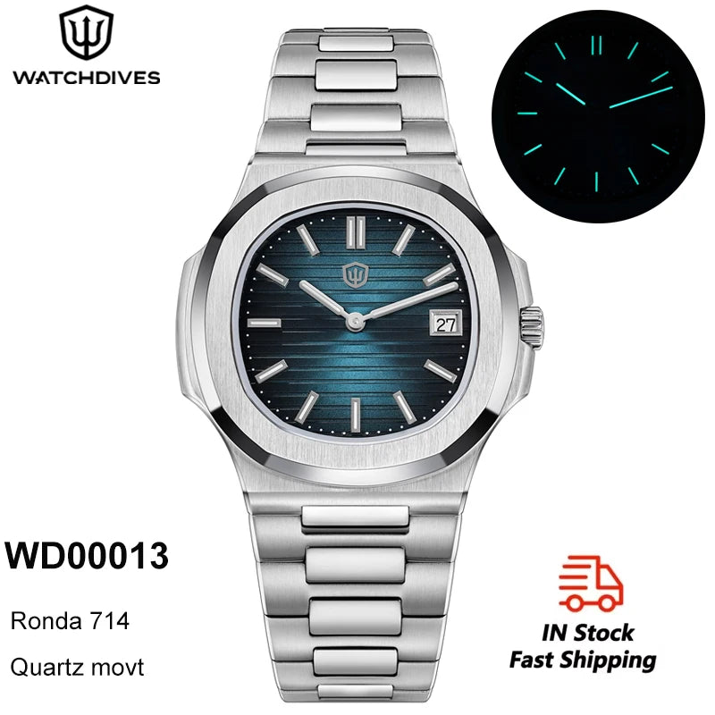 Watchdives WD0013 Quartz Watch Ronda 714 Movement 316L Stainless Steel Sapphire Crystal Super Luminous Waterproof Men Watches
