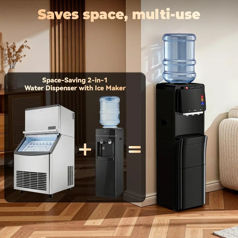 Tehanld Water Dispenser with Ice Maker,4-in-1 Top Loading Water Cooler with Hot,Cold & Room Temp Water,35lbs/Day Fast Ice Making