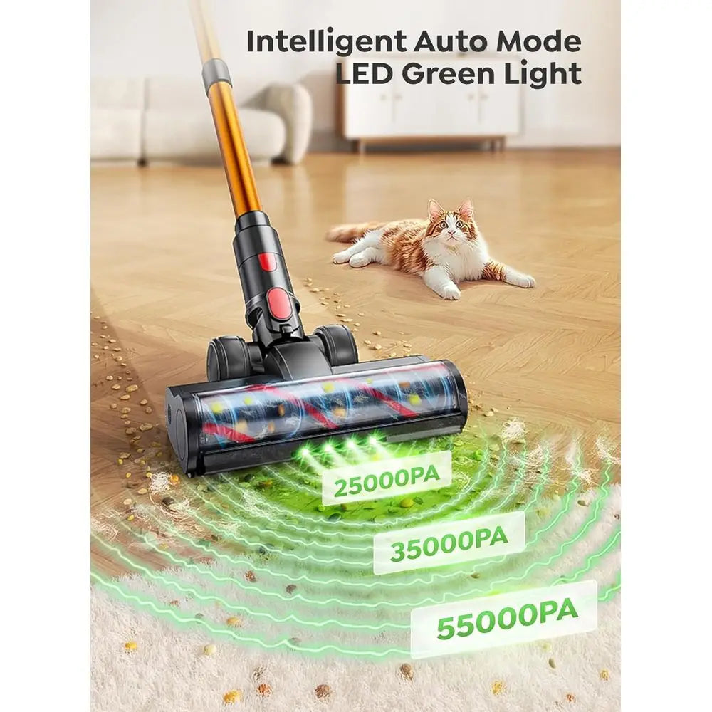 650W 55KPA Cordless Vacuum Cleaner, 70-Minute Runtime, Extendable Hose, LED Touch Screen, Auto Mode for All Floor Types