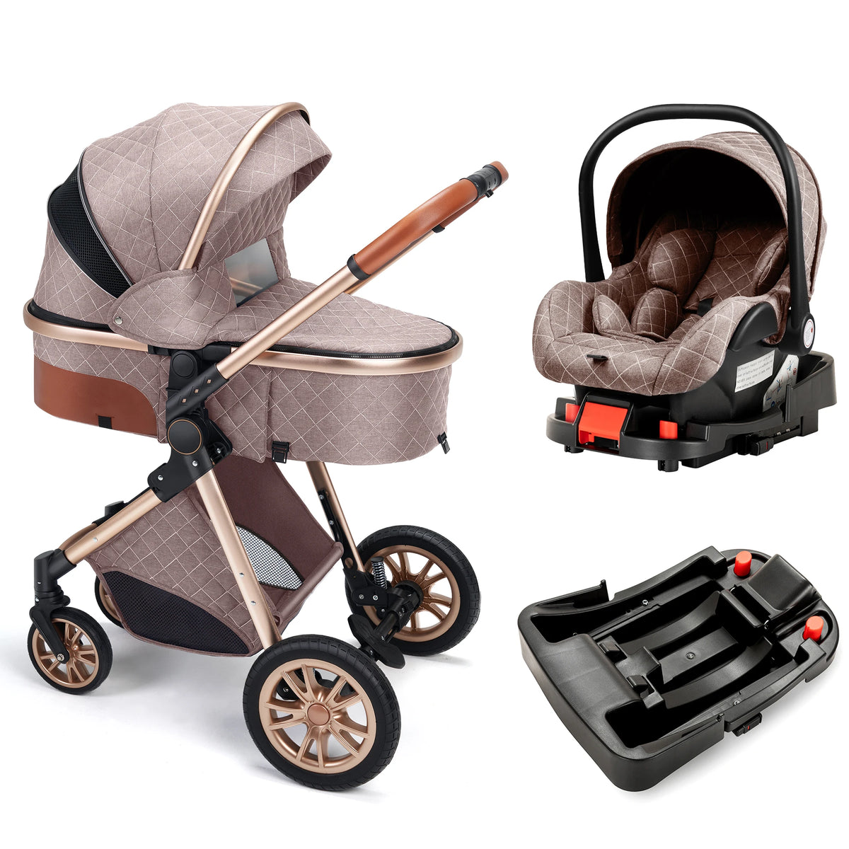 3 in 1 Luxury Pram High Landscape Baby Stroller with Reversible Seat Folding Pushchair for 0-36 Months Kids