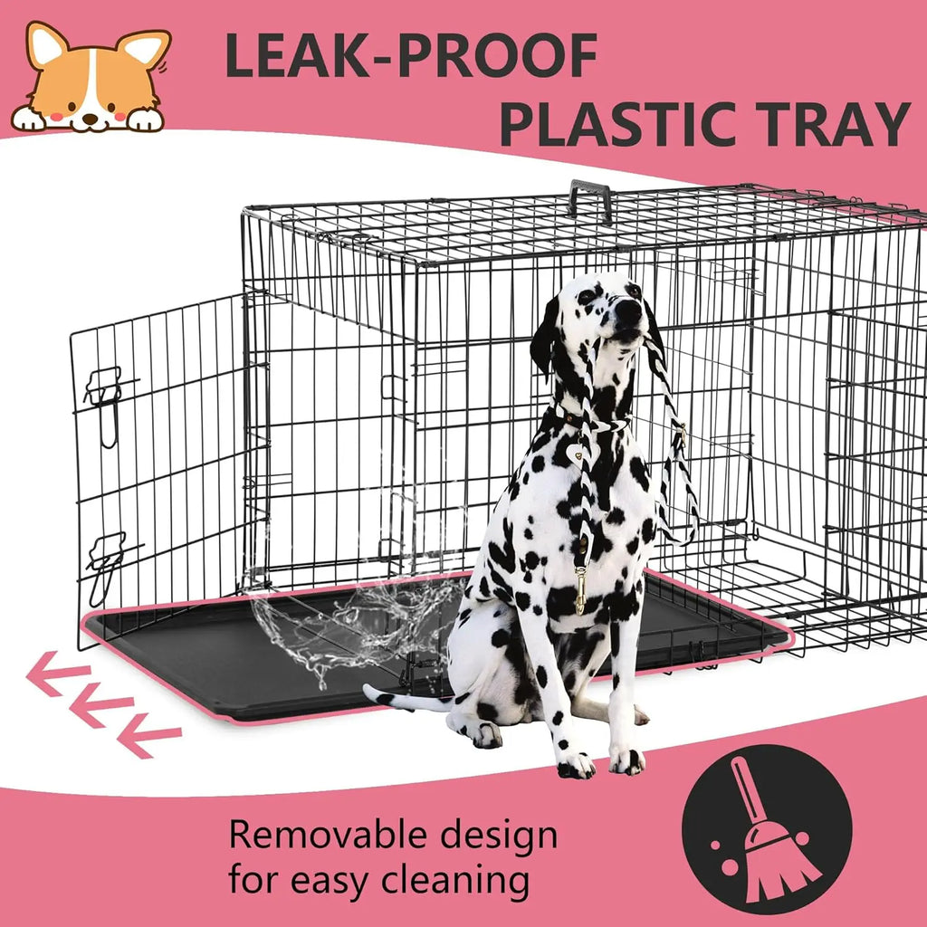 Extra Large Dog Crate Dog Kennel Cage with Double Door,48 inch Folding Metal Wire Dog Cage with Removable Tray&Divider P