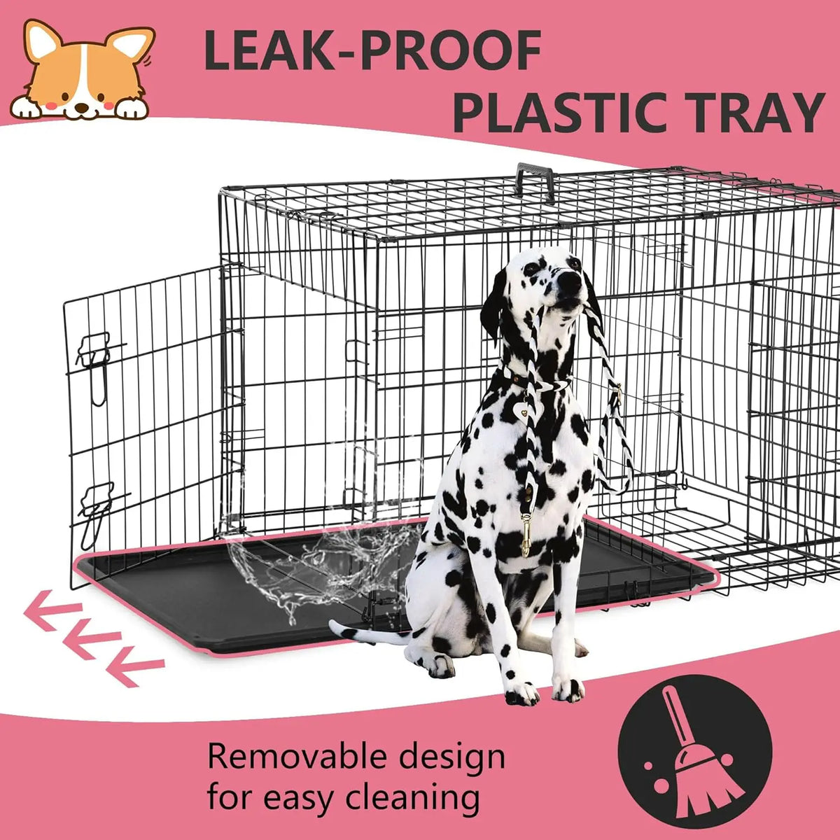 Extra Large Dog Crate Dog Kennel Cage with Double Door,48 inch Folding Metal Wire Dog Cage with Removable Tray&Divider P