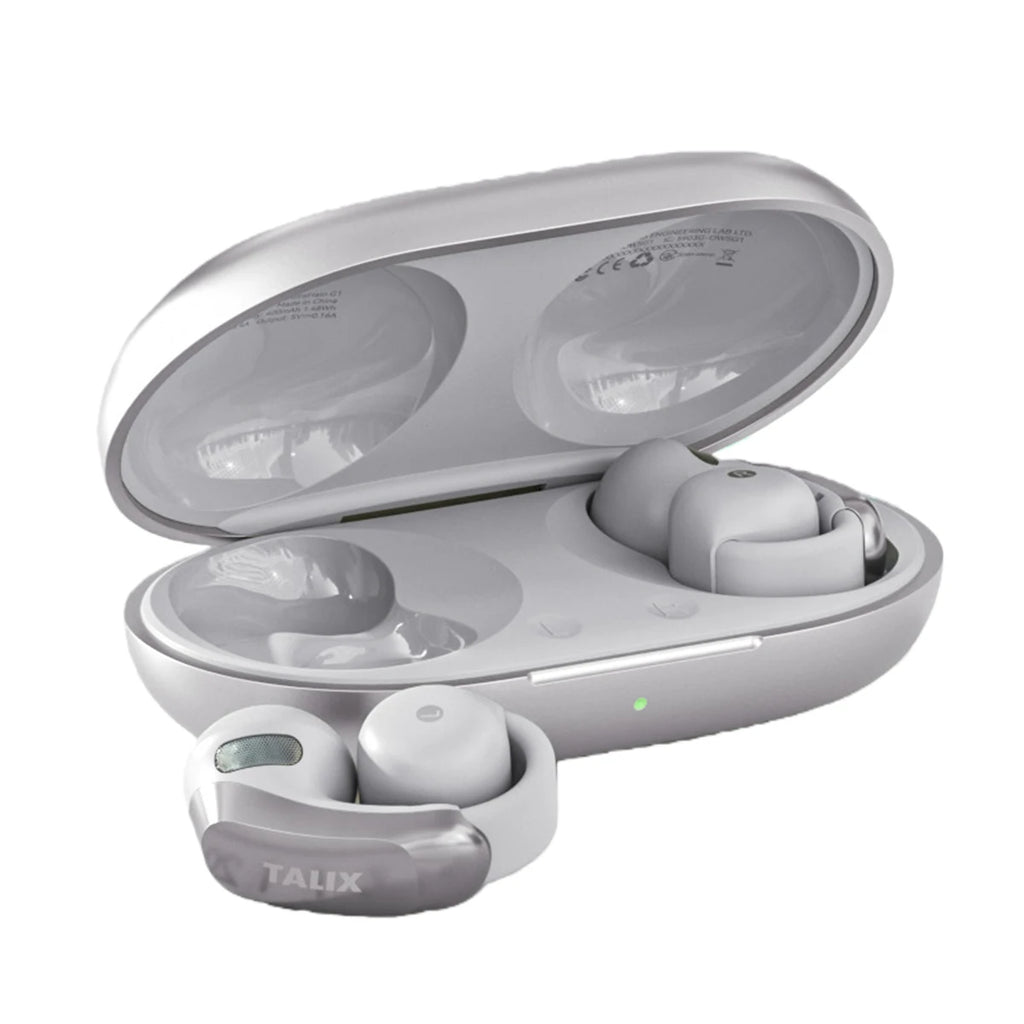 TALIX AuraHalo G1 Clip-On Earbuds 5.3 Bluetooth Wireless Open-Ear Earbuds Noise Cancelling Ultra-Light 4 Mics Immersive Sound