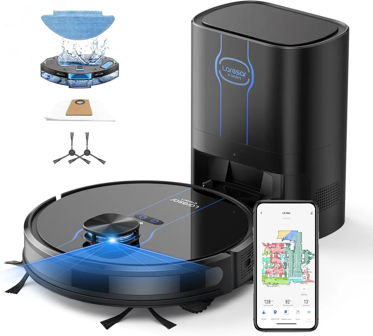 Smart Robot Vacuum and Mop with 5000Pa Suction, Self-Emptying, Lidar Navigation for Pet Hair on Hard Floors and Carpets