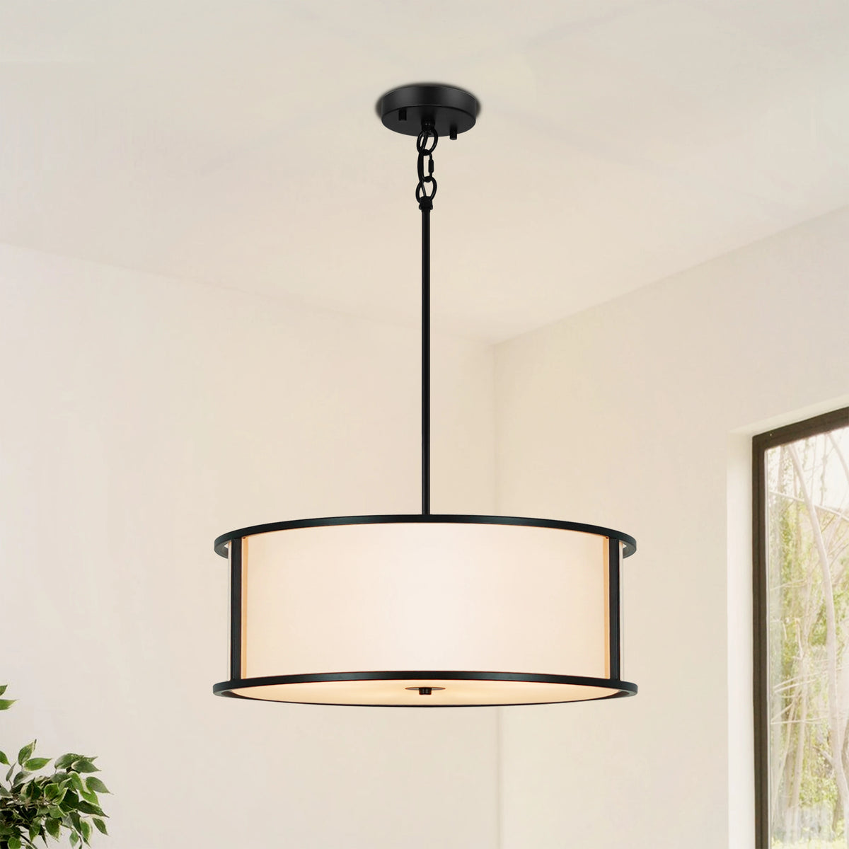 19.6" Black Drum Chandelier 4-Light Dining Room Light Fixtures Drum Light Fixtures Ceiling Hanging Kitchen Chandelier