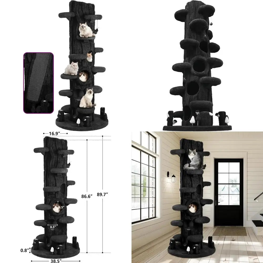 Luxurious 90.5-Inch Tall Indoor Cat Tree with Condo and Soft Cushion for Cats