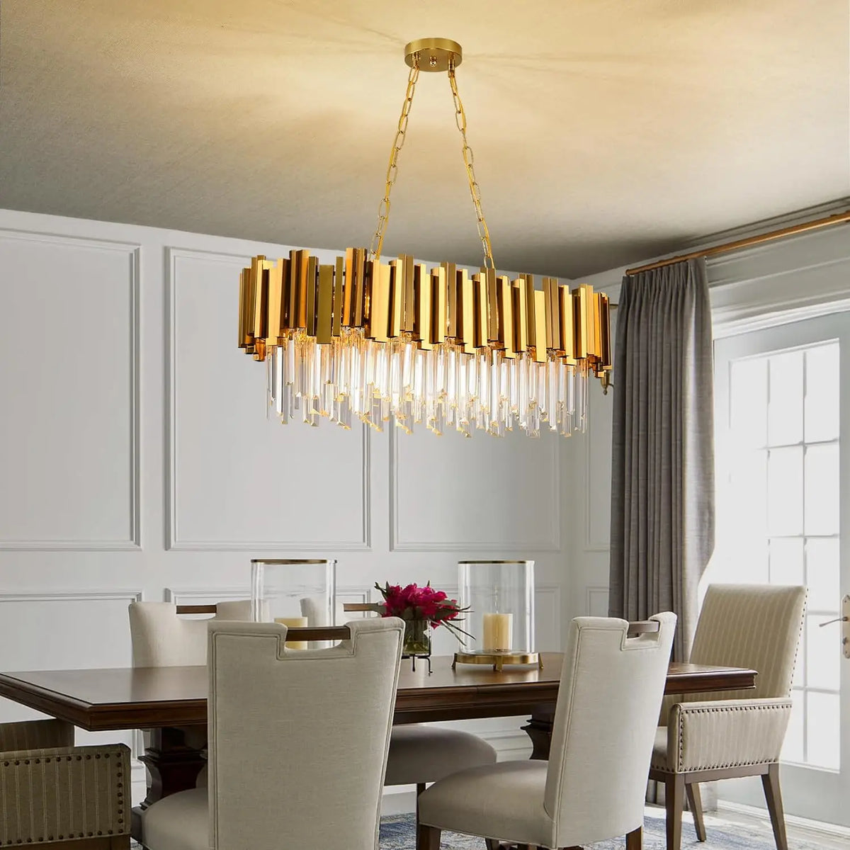 Crystal Chandeliers for Dining Room,Gold Chandeliers Modern Crystal Chandelier Pendant Light Fixture 8 Lights
