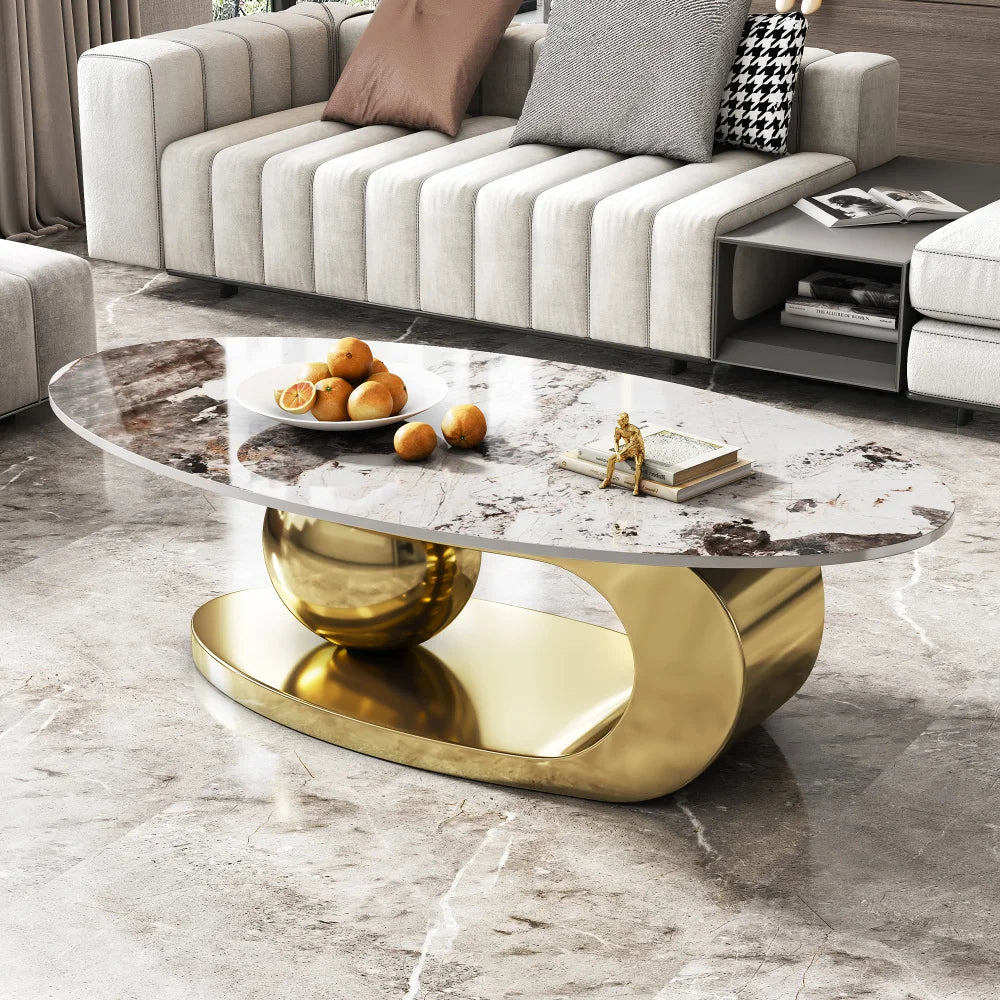 Italian Minimalist Sculptural Coffee Table, Stainless Steel Base Creative Living Room Center Tea Table, Custom Home Furniture