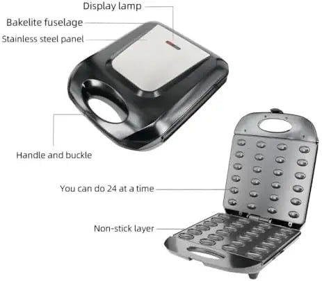 Electric Walnut Cookie Maker - 24 Hole Mold, Mini Nut Waffle & Sandwich Baker, Non-Stick Toaster Pan for Breakfast