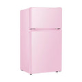 Mini fridge with freezer for bedroom, office, kitchen, apartment, dorm; pink compact refrigerator, 3.2 cu.ft, two-door design,