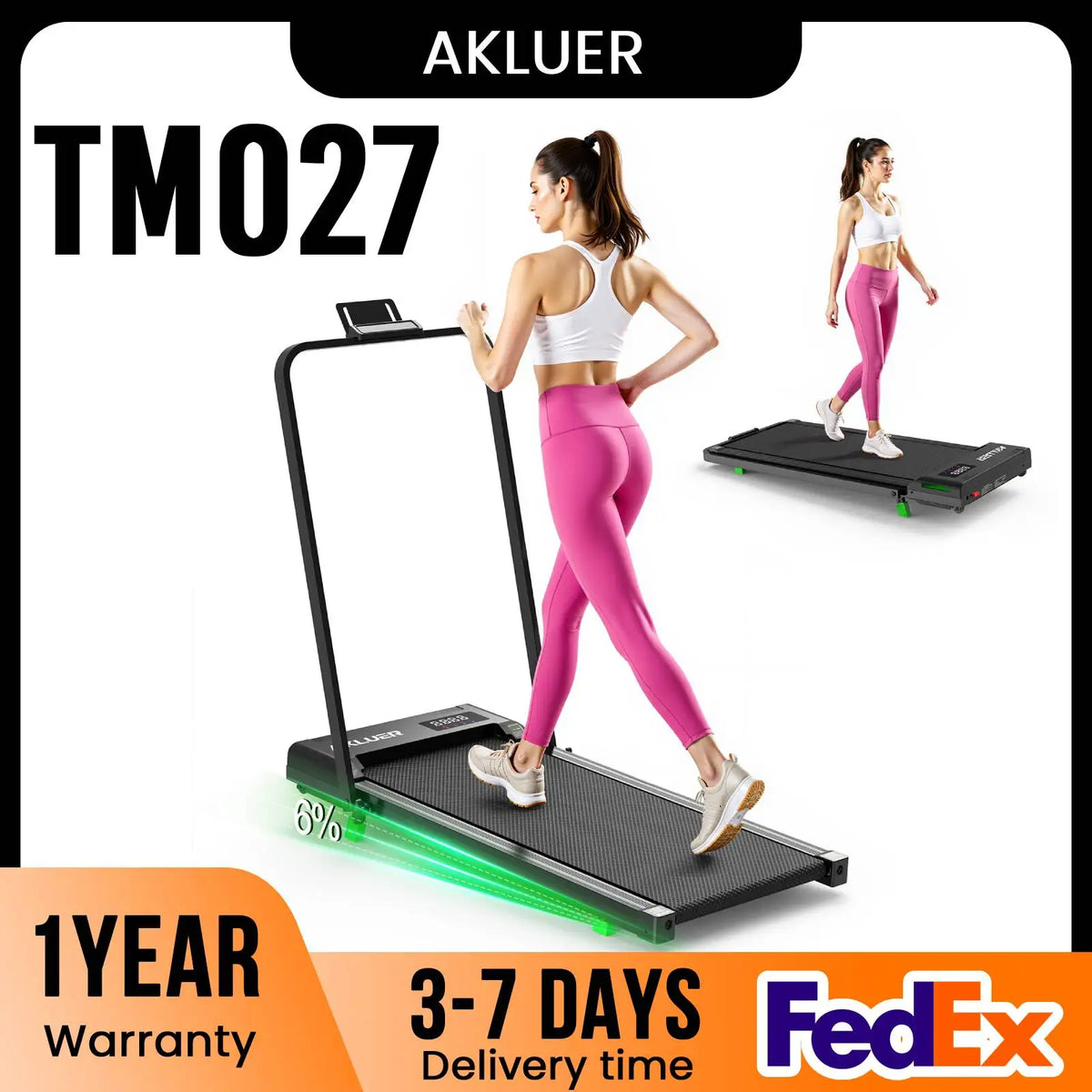 Akluer Walking Pad Treadmill with Incline,2.5HP Portable Walking Pad with Remote Control and LED Display for Home & Office