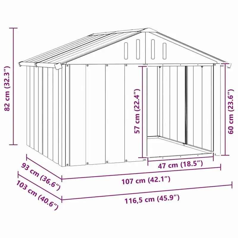 Dog House Anthracite Galvanized Steel 45.9x40.6x32.1 in Durable