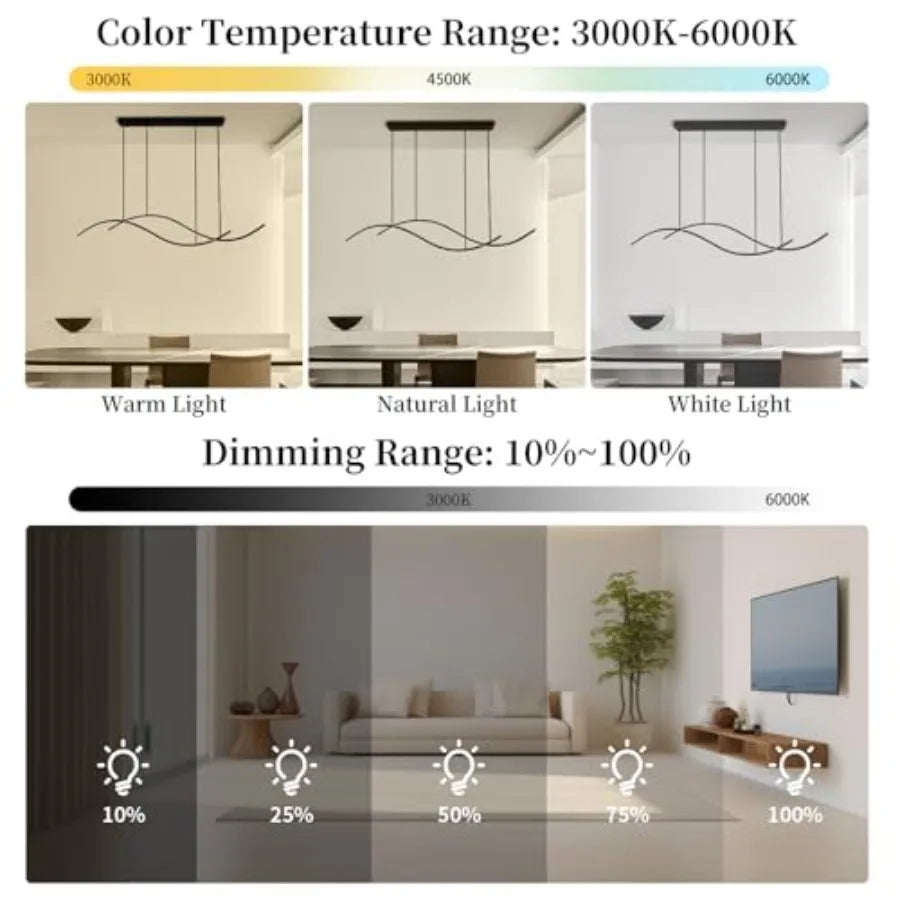 Modern Led Pendant Light Dimmable Led Chandelier for Dining Room Light Fixture Over Table Creative Wave Pendant Light for Kitch