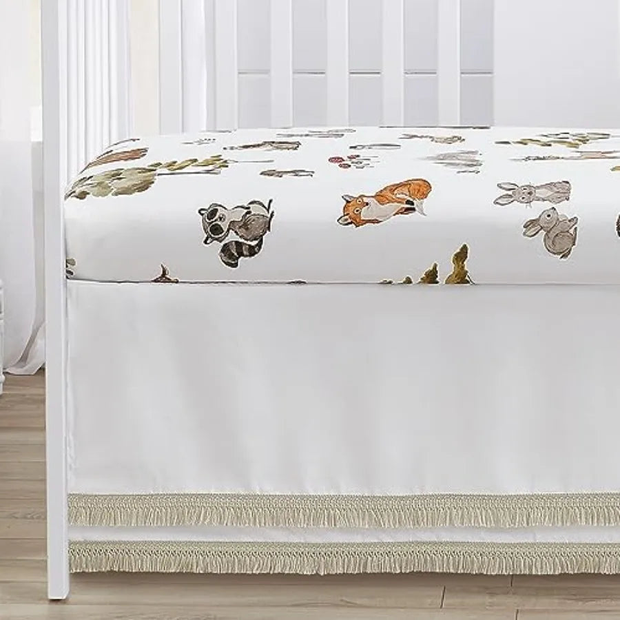 4-Piece Baby Crib Bedding Set Woodland Animals for Boys or Girls Infants/Nursery incl. Blanket Fitted Sheet Skirt Diaper Stacke