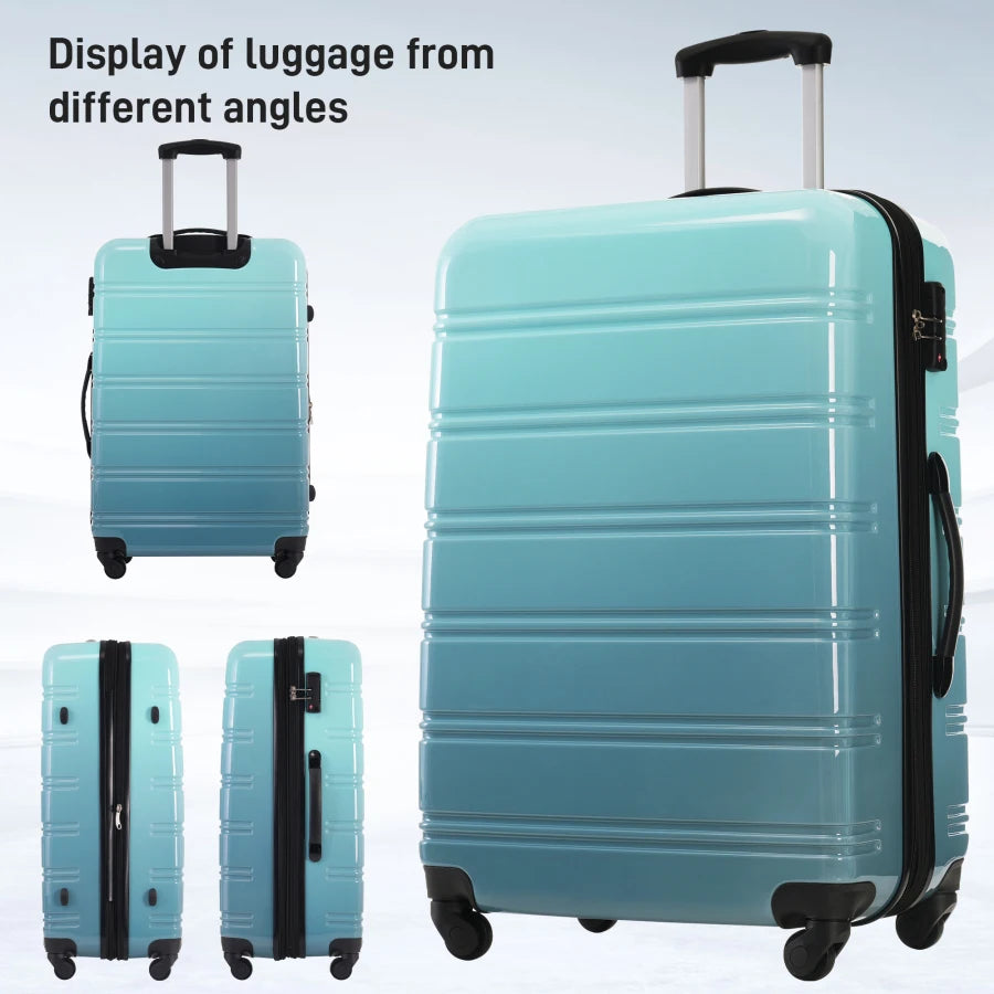 Hardshell Luggage Sets 3 Piece for Travel, Polycarbonate, Gradient Blue, Expandable with Spinner Wheels and TSA Lock, Lightweig