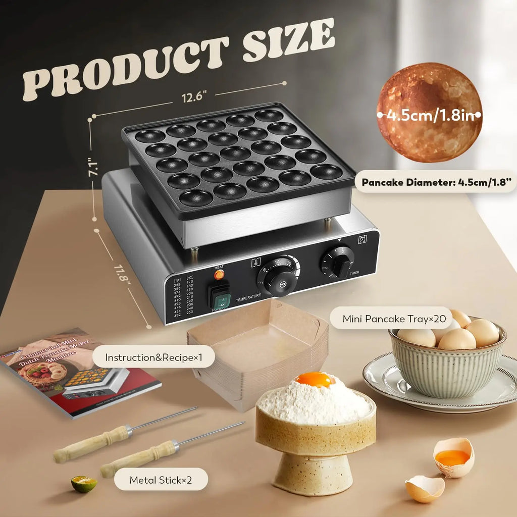 Mini Pancake Maker Machine, 25PCS Non-Stick Electric Baker for Home Kitchen or Cafe, 110V