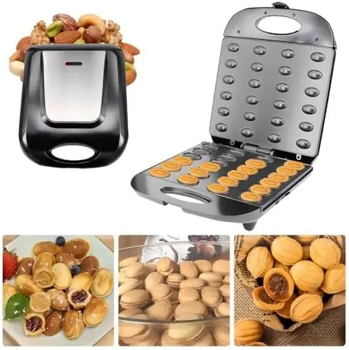 Electric Walnut Cookie Maker - 24 Hole Mold, Mini Nut Waffle & Sandwich Baker, Non-Stick Toaster Pan for Breakfast