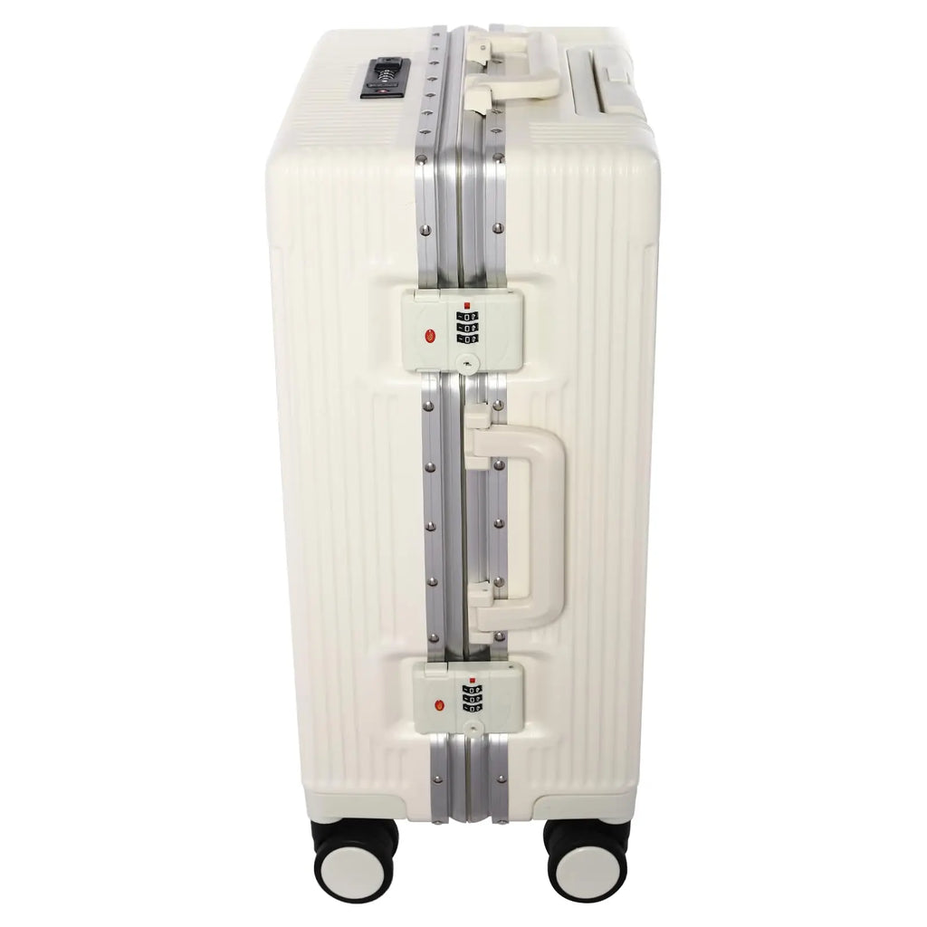Carry On Luggage, 20" Zipperless Luggage, Hard Shell Suitcase with Front Pocket, Cup Holder and Locks, White