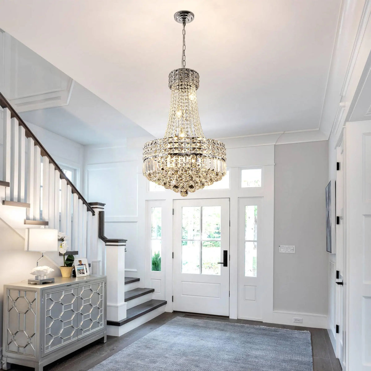 Chrome Modern Crystal Chandeliers Light Fixture,6-Light Empire Style K9 Crystal Chandeliers for Entryway