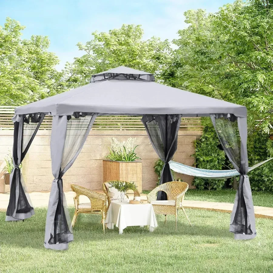 9.6'x9.6' Patio Gazebo Outdoor Canopy with Netting Gray