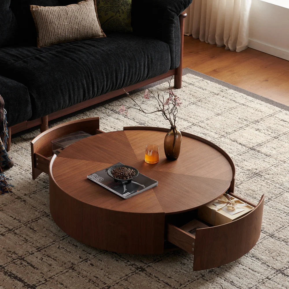 Circular Walnut Design Coffee Tables, Suitable for Living Rooms, Walnut Material, Suitable for Bedrooms, Living Rooms, Offices