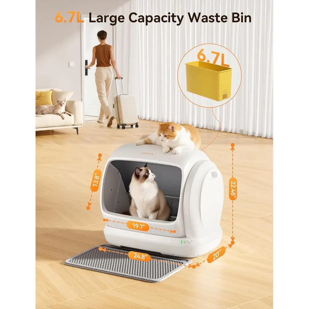 Sel-Cleaning Cat Litter Box, 106L Extra-Large Space Low Entrance Automatic Cat Litter Box Perect or Multiple Cats, Saety Sensor,