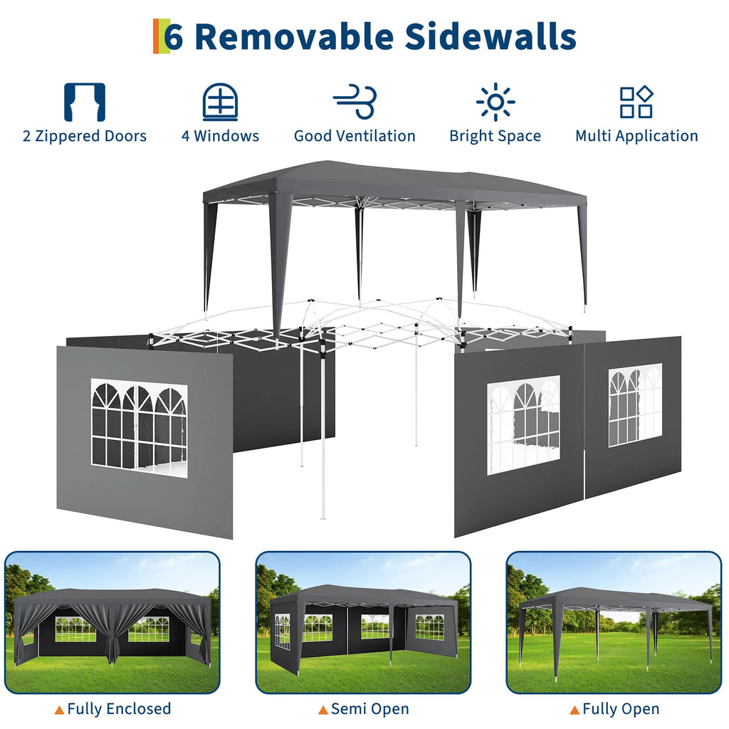 10x20 Ft Canopy Tent with 6 Sidewalls, Heavy Duty Outdoor Party Tent, Instant Shelter, Gazebo with Wheeled Bag for Events