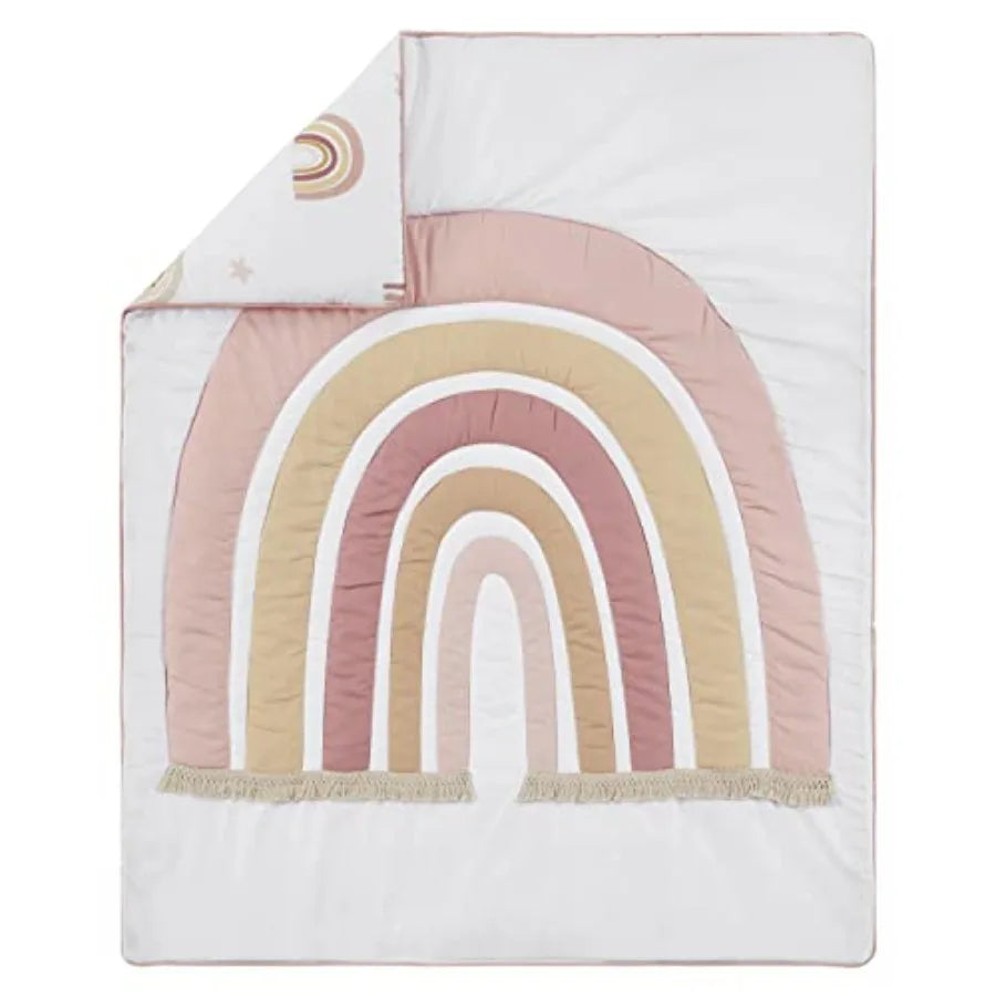 Boho Rainbow Girl Baby Crib Bedding Set Infant Nursery BreathableBaby Breathable Mesh Crib Liner Blanket Sheet Skirt 6 PC Blush