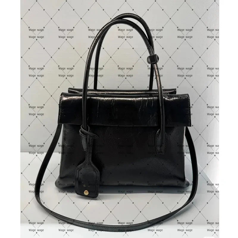 2026 New Designer bag Autumn Winter Distressed Oil Wax Leather Briefcase, Elegant Top-Handle Shoulder Bag, Timeless Sophisticate