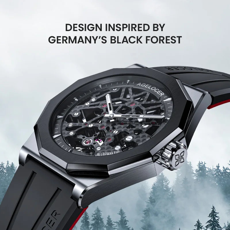 AGELOCER Original Schwarzwald Watch Ceramic Bezel Men Sports Skeleton Luminous Automatic Mechanical Watch Birthday Gift for Men