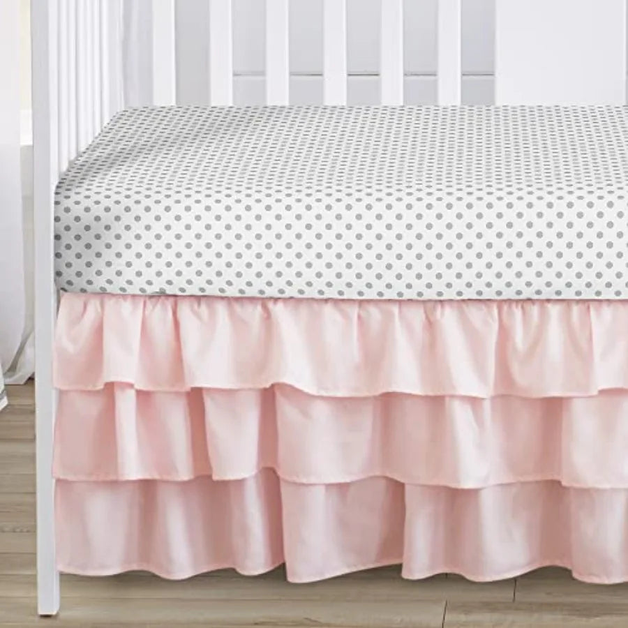 11-Piece Baby Crib Bedding Set Pink/Grey Boho Floral for Girls Infants/Nursery incl. Blanket Fitted Sheet Skirt Diaper Stacker