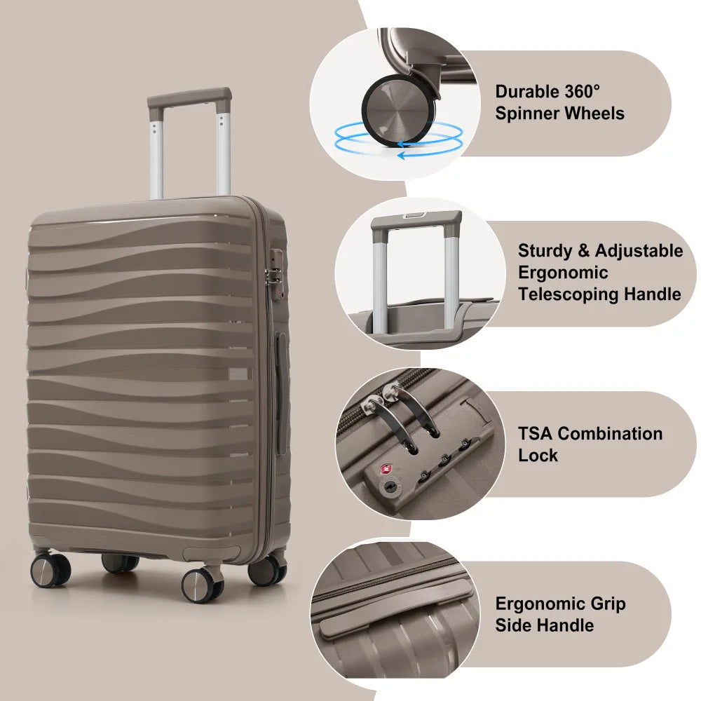 Premium PP TSA Lock Luggage Set, Wear-resistant 360° Spinner Wheels 3 Sizes Suitcase