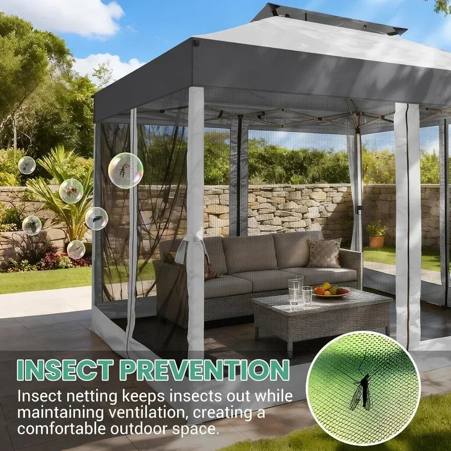 Pop Up Gazebo with Mosquito Netting, Double Roof