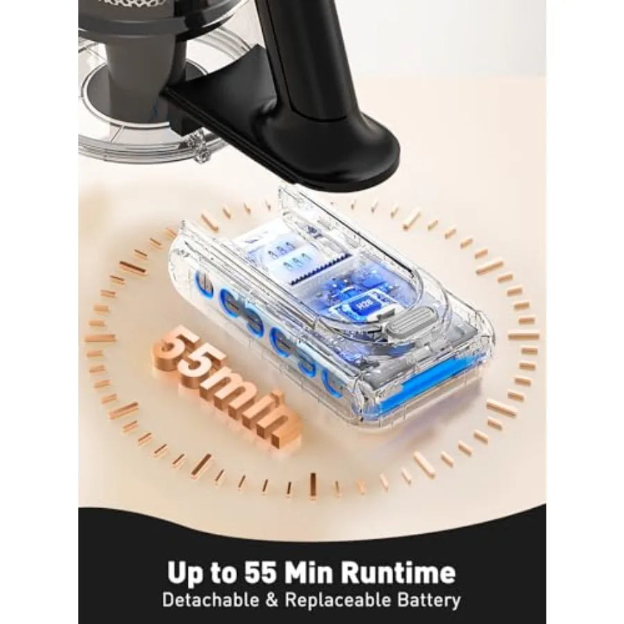 Cordless Stick Vacuum Cleaner 46KPa 500W with 55M Runtime Self-Standing LED Display Anti-Tangle Brush Rechargeable for Hardwood