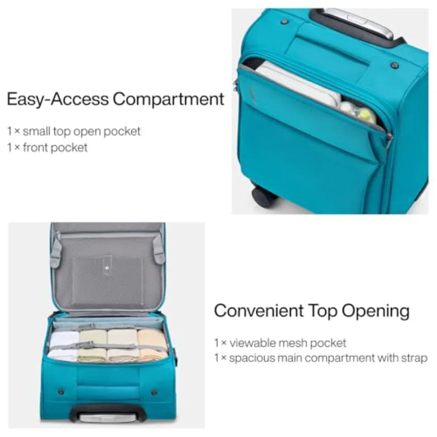 16 Inch Underseat Carry On Luggage with Spinner Wheels for Airline Small Softside TSA Approved Luggage Lightweight Rolling Suit