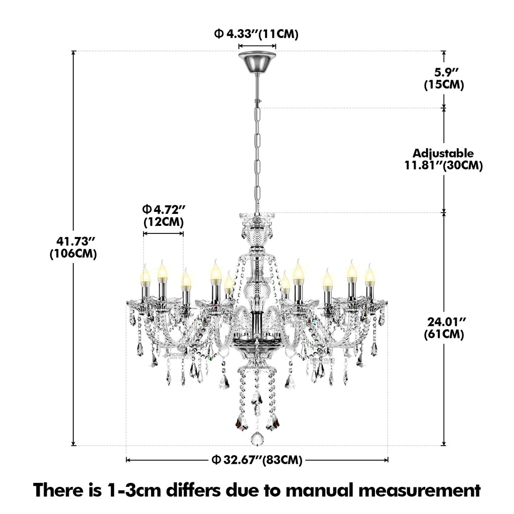 K9 Crystal Chandelier 10 Lights Ceiling Lamp with Adjustable Chain Modern Elegant Pendant Light For Living Room Bedroom Home ﻿
