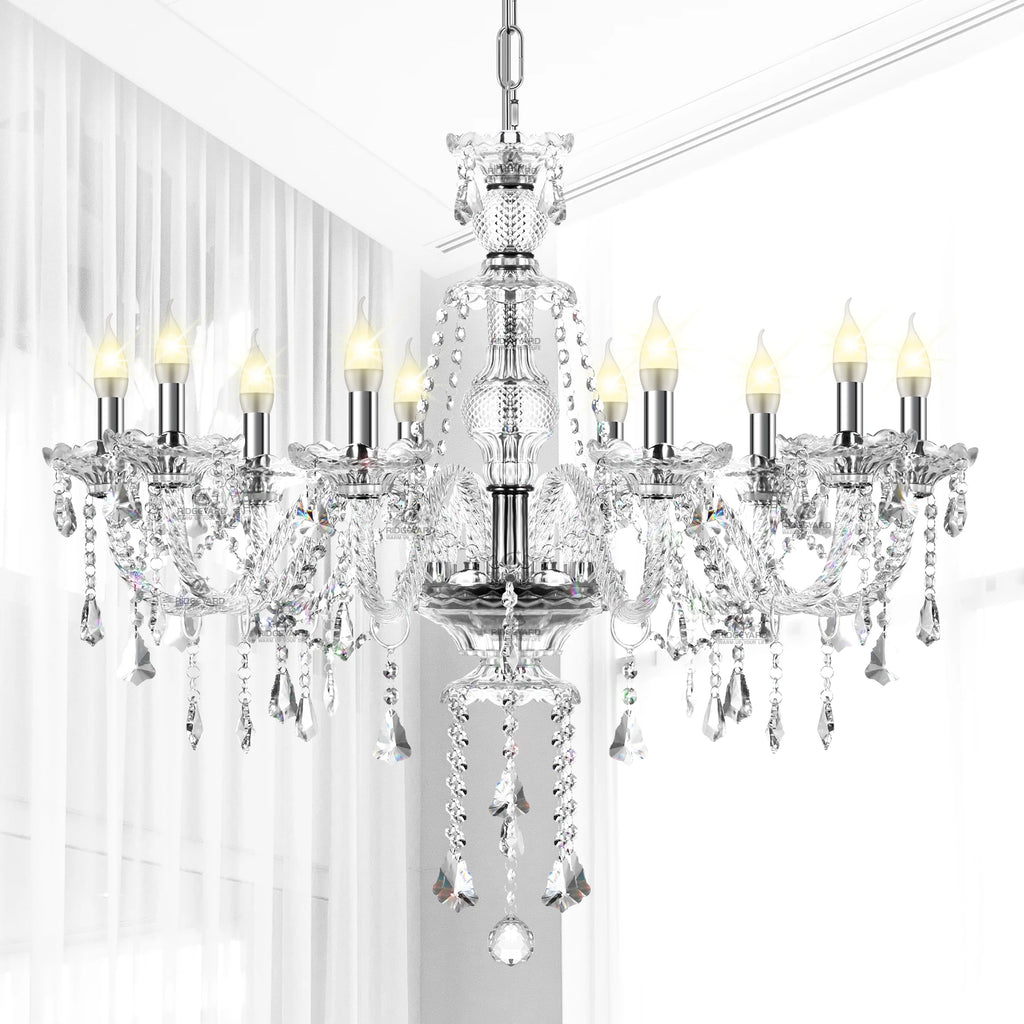 K9 Crystal Chandelier 10 Lights Ceiling Lamp with Adjustable Chain Modern Elegant Pendant Light For Living Room Bedroom Home ﻿