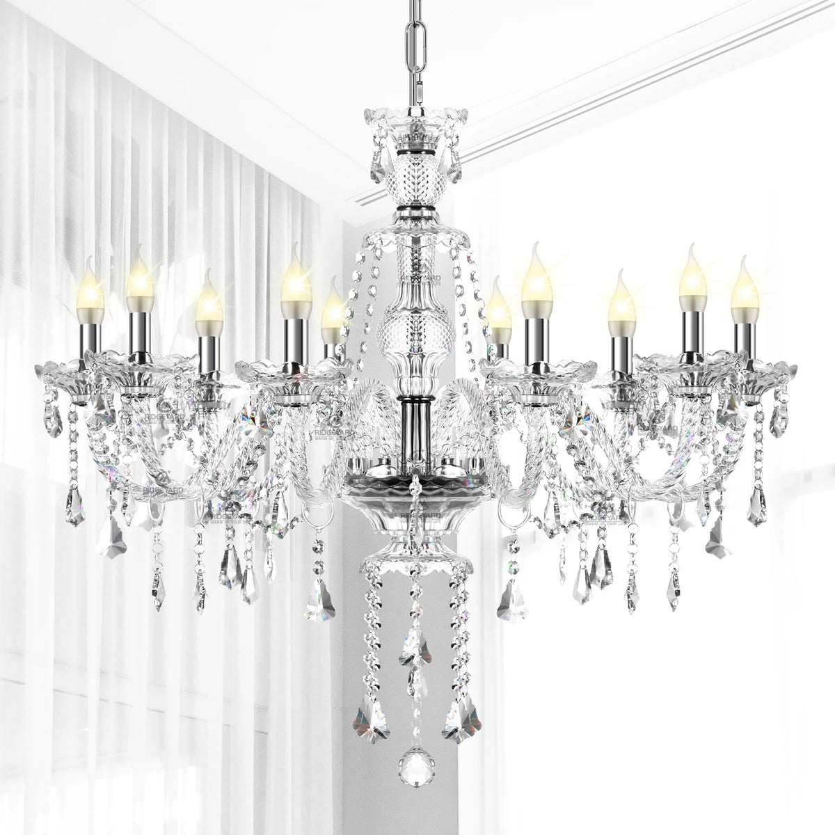 K9 Crystal Chandelier 10 Lights Ceiling Lamp with Adjustable Chain Modern Elegant Pendant Light For Living Room Bedroom Home ﻿