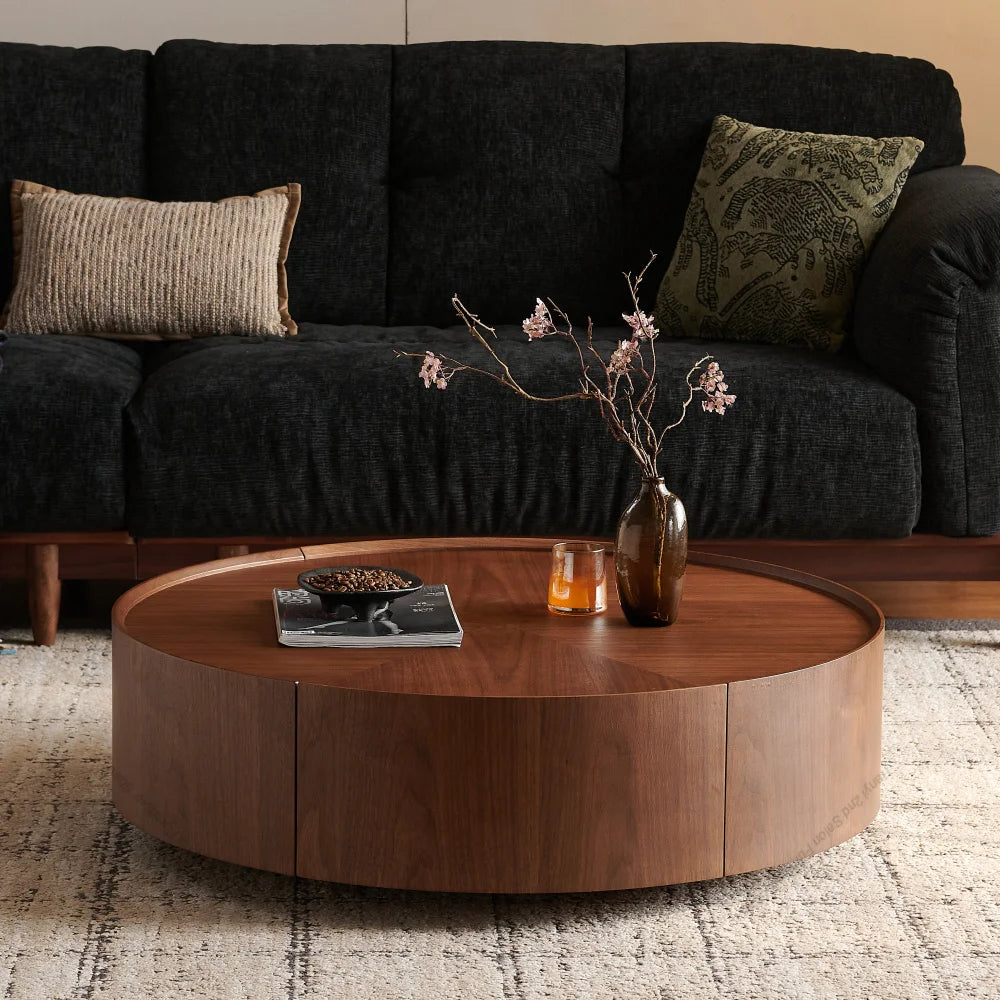 Circular Walnut Design Coffee Tables, Suitable for Living Rooms, Walnut Material, Suitable for Bedrooms, Living Rooms, Offices
