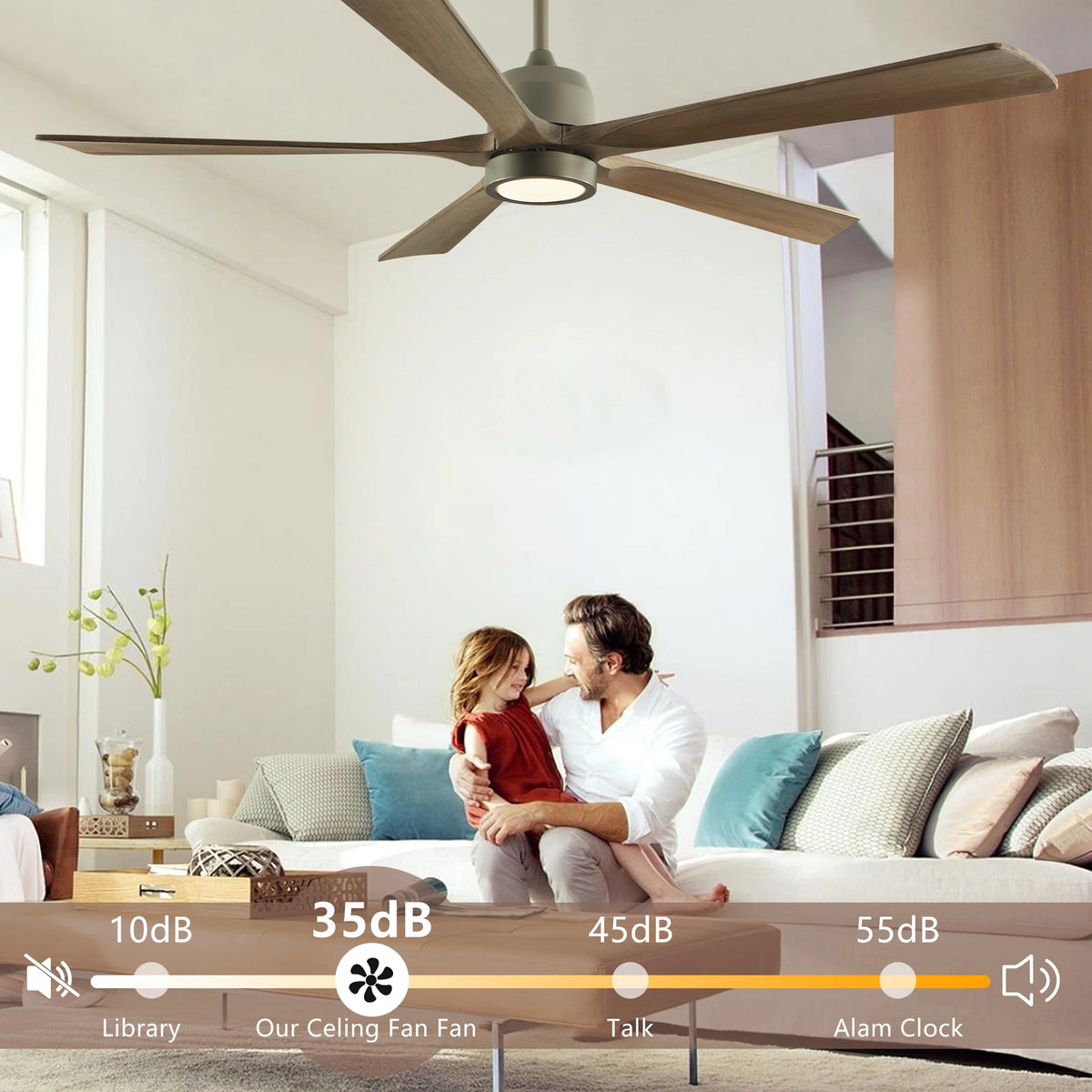 ARLGSITE60" Modern Wood Ceiling Fan with Light and Remote Control,6-Speed Noiseless Reversible DC Motor, Ceiling Fan
