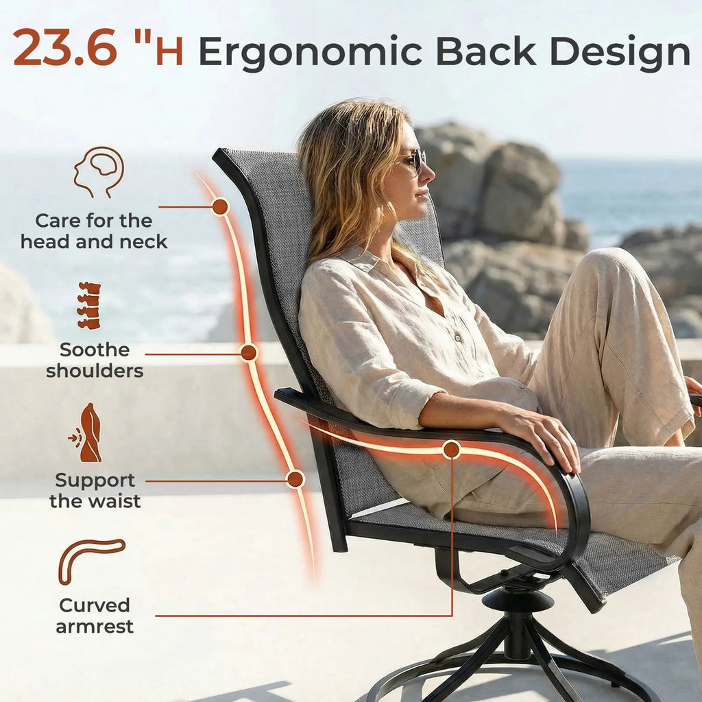 Patio Swivel Dining Chairs Set of 2, Outdoor Chair with Textilene Mesh Fabric & Black Metal Frame for All Weather Outdoor Garden