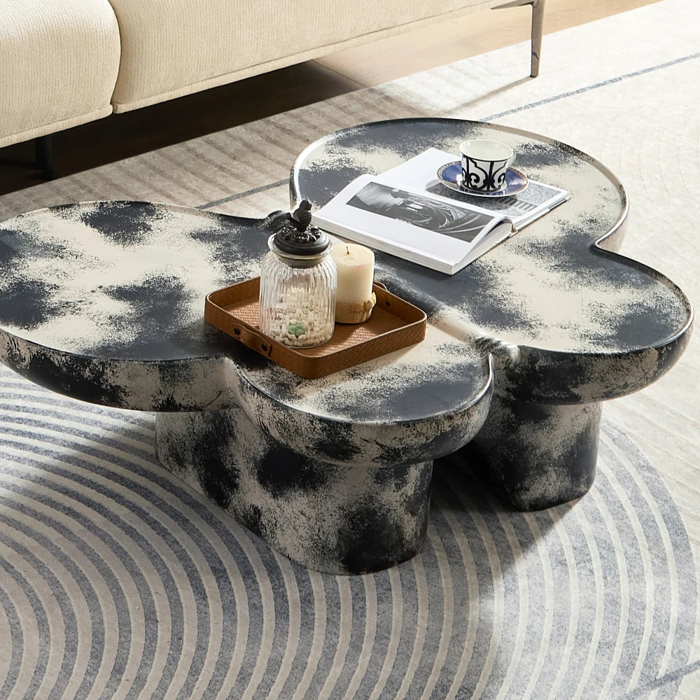 Butterfly Style Coffee Table Imitation Natural Limestone Texture Black and Beige Matching Decorative Center Table Home Decor