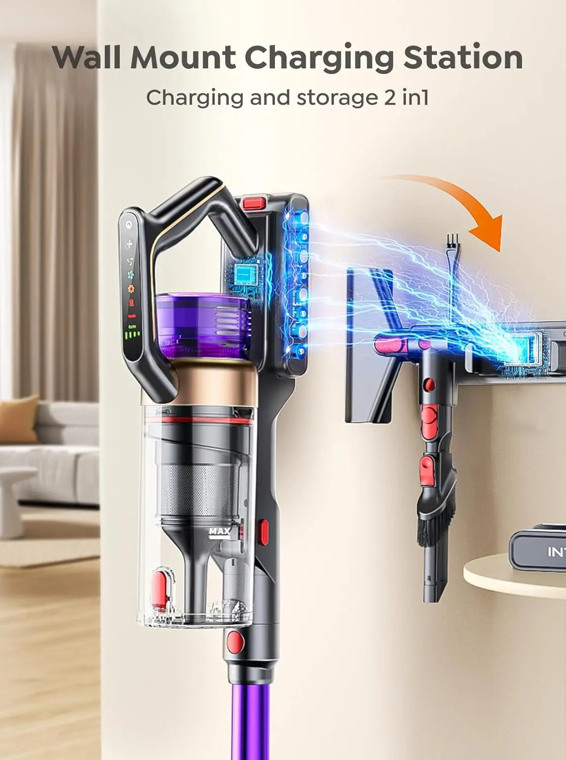 650W 55KPA Cordless Vacuum Cleaner, 70 Mins Runtime, Wall Mount Dock for Pet Hair and Floors