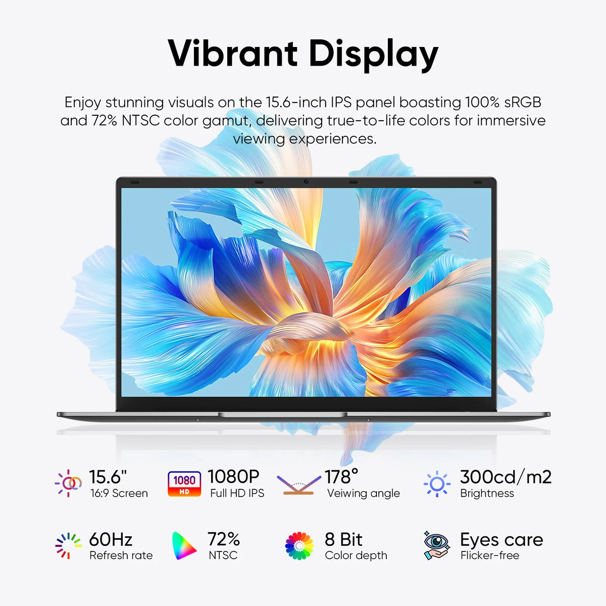 15.6 "Thin & Portable Laptop Computer Intel Celeron N4000 8GB RAM 256GB SSD FHD 1920x1080 16:9 Display For Work And Study