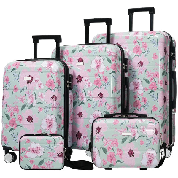 Luggage Sets New Model PC 5pcs, Hardside Lightweight Durable 20" 24" 28" Suitcases with 8" 14" Cases, Suitcase with Lock Spinner