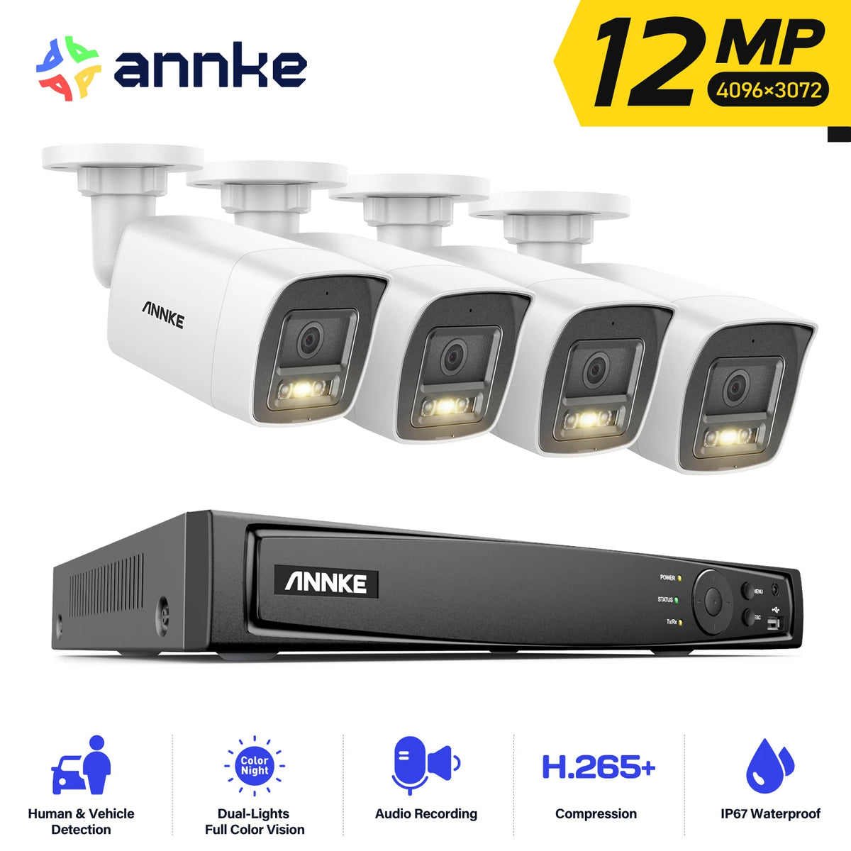 ANNKE 4K Ultra HD POE Video Surveillance System 8CH H.265+ NVR With 12MP Security Cameras CCTV Kit Audio Recording 8MP IP Camera