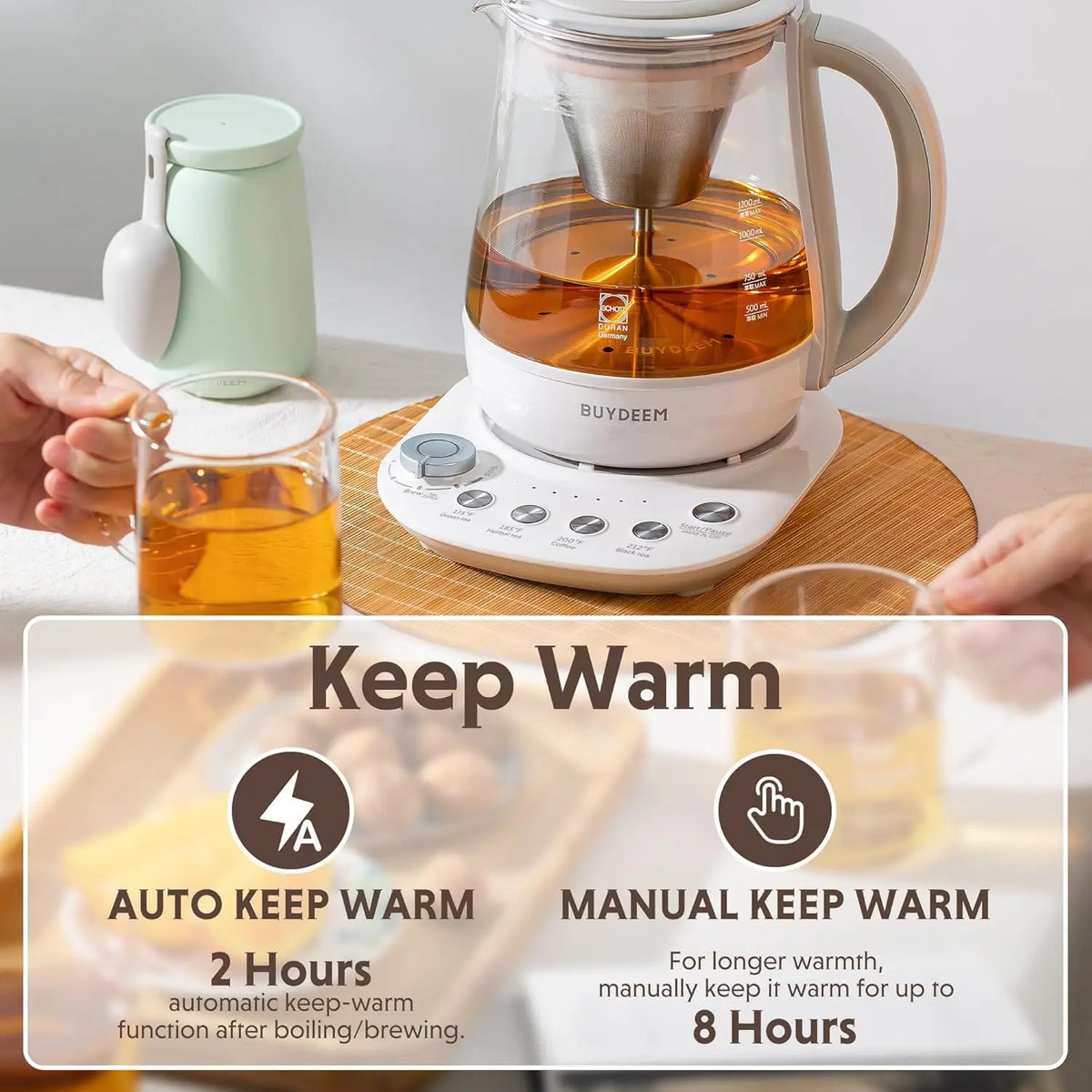 Electric Tea Maker & Coffee Brewer, 6 Strength Levels, 4 Temp Settings, 1.5L